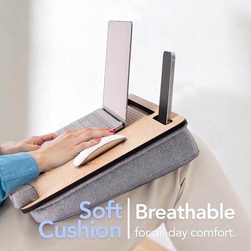 Vigo Wood Laptop Lap Desk with Cushion for Bed, Portable Home Office Tray Fits up to 17.3 Inch, Built-in Phone and Tablet Holder (Oak-Gray) - Image 4