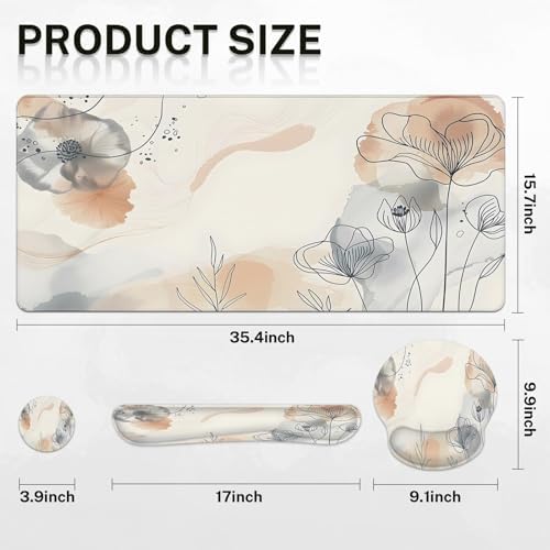 Arttown Keyboard Mouse Pad Set, 4 in 1 Desk Mat Set Botanical Watercolor - Image 2