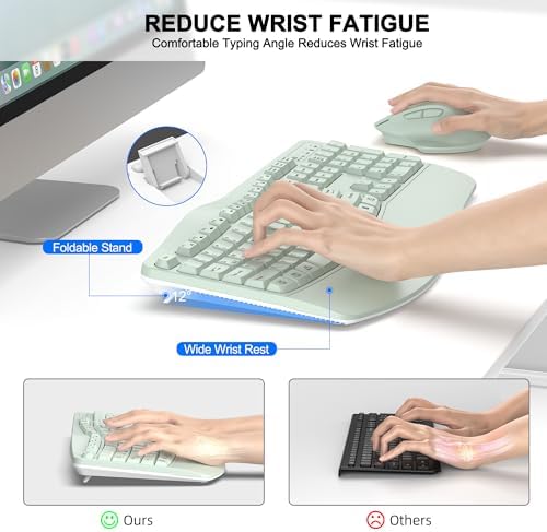 Wireless Keyboard and Mouse Combo, 2.4G Ergonomic Wave Key(Avocado Green) - Image 3