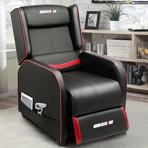 BOSSIN Gaming Recliner Chair for Adults 400lbs Racing Style Sofa Big and Tall PU Leather Recliner Seating, Modern Ergonomic Lounge Comfortable Home Movie Theater for Living Room(Red) by BOSSIN
