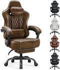 GTPLAYER Big and Tall Gaming Chair with Footrest, Ergonomic Office Desk Chair with 4.4in Thick Cushion and Wide Wingless Seat, Comfortable Leather Computer Chair, Predator Series, Rustic Brown by GTPLAYER