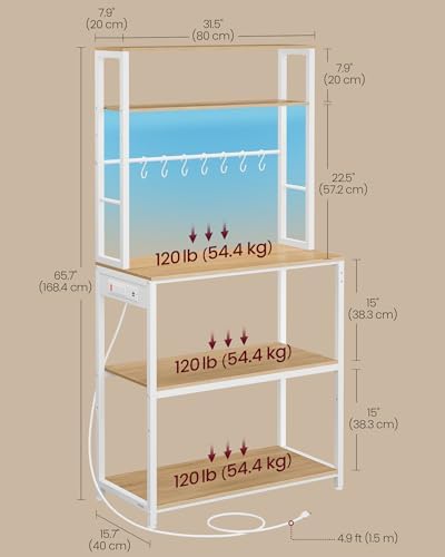 VASAGLE Coffee Bar with LED Lights, 31.5 Inches Bakers Rack - Image 3
