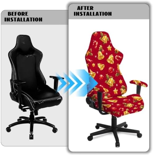 Christmas Bells Gaming Chair Covers Set of 4 Christmas Candy Computer Game Chair Seat Slipcover with Arm Rest Non Slip Red Office Chairs Protective Slipcovers for Office, Home - Image 4