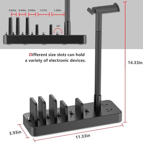 Drevet Charging Station for Multiple Devices, 6 Port USB C Fast Charger Station with 2 AC Outlets and Headset Stand, USB Charging Dock Compatible with Cellphone, Tablet, Kindle, iPhone, iPad and More - Image 3