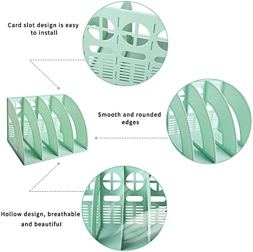 SAYEEC Sturdy Magazine Holder 4 Compartments Plastic Desktop File Organizer File Dividers Office Organizer Storage Document Magaizne Rack Display Box (Green) - Image 3