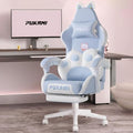 PUKAMI Gaming Chair with Cat Ears,Cute Computer Chair for Girl with Footrest,Ergonomic Gamer Chair, Kawaii Gaming Chair, Game Chair (Blue) by PUKAMI
