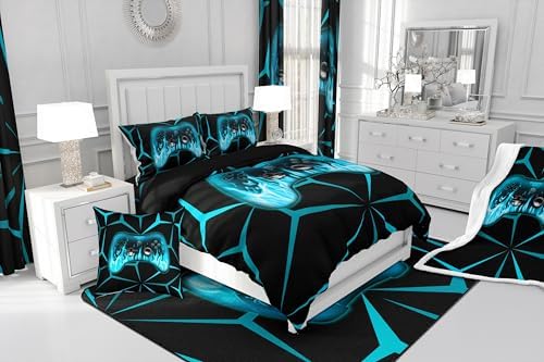 Feelyou Kids Game Console Comforter Set,3D Geometric Gaming Bedding Set Toddler Size for Teens Boys,Blue and Black Gamer Comforter,Video Game Gaming Bed Set All Season for Game Lovers - Image 6