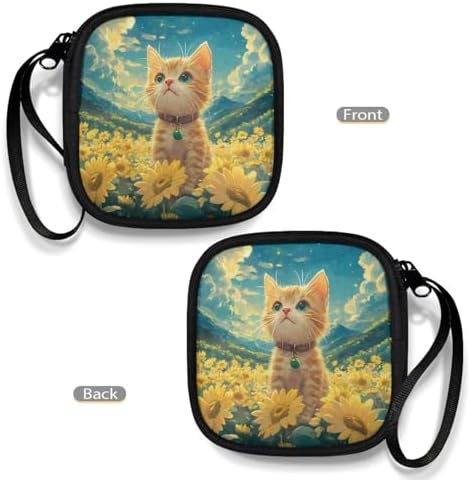 Cat Sunflower Earbuds Case Portable Earbuds Carrying Case, Portable Earphone Bags Phone Accessories Organizer with Handle for Earphone, in-Ear Headphones, Earbud - Image 4