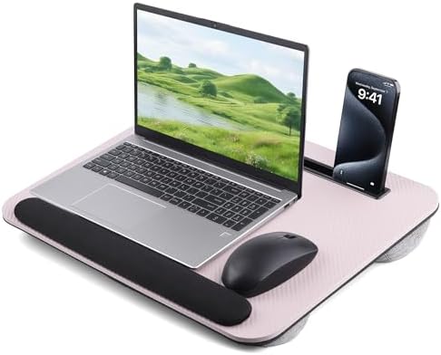 Lap Desk, Portable Lap Desks Fits Up to 16'' Laptop with Pillow Cushion Laptop Desk with Wrist Rest Lap Stand with Tablet or Phone Storage Slot for Bed Couch Carpet Home Office Livingroom (Pink) by SUPPLYDEPOT