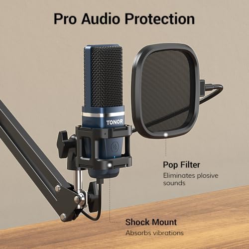 TONOR Podcast Microphone, USB Computer Microphone, Cardioid Condenser PC Mic with Tripod Stand and Pop Filter for Podcasting, Streaming, Vocal Recording (TC 777 with Boom Arm) - Image 5