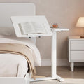 Solid Wood Overbed Bedside Table with Wheels, Tilting Adjustable Hospital Bed Table Over The Bed, Medical Mobile Laptop Stand, Rolling Standing Desk for Hospital and Home Use(White) by Dongmuwujee