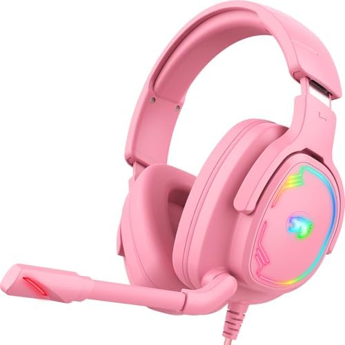 Jimonyer Gaming Headset for PS5 PS4 Xbox Series X|S PC Switch (Pink) by Jimonyer
