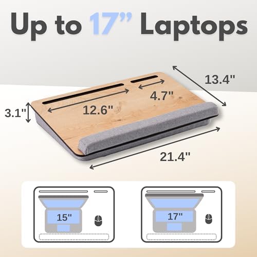 Vigo Wood Laptop Lap Desk with Cushion for Bed, Portable Home Office Tray Fits up to 17.3 Inch, Built-in Phone and Tablet Holder (Oak-Gray) - Image 2