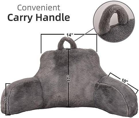 A Nice Night Faux Fur Reading Pillow Bed Wedge Large Adult Children Backrest with Arms Back Support for Sitting Up in Bed / Couch for Bedrest,Gray (Standard) - Image 2