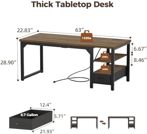 Mericonia 63" Reversible Computer Desk with Drawer, 1.2" Thick Office Desk - Image 2
