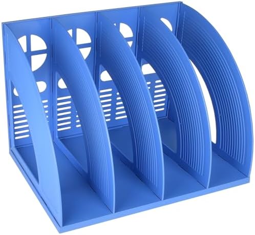 SAYEEC Sturdy Magazine Holder Plastic 4 Compartment Desk File Organizer Vertical Documet A4 File Divider Paper Storage Magazine Rack for Office Home School Organizer Box(Bule) by SAYEEC