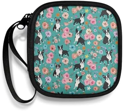Dogs and Flower Portable Headphone Carrying Bag Cell Phone Accessories Storage Bag with Handle for Earphone,Flash Drive,Charging Cable, Key Wall Charger by Unknown