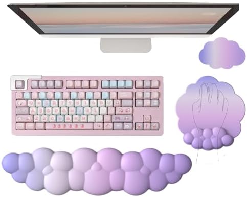 Cloud Keyboard Wrist Rest Purple Mouse Pad with Wrist Rest for Computer Keyboard and Mouse Pad Set Memory Foam PU Base Cute Ergonomic Wrist Pad Support for Gaming Desk Laptop Home Office Pain Relief by WFCYGL