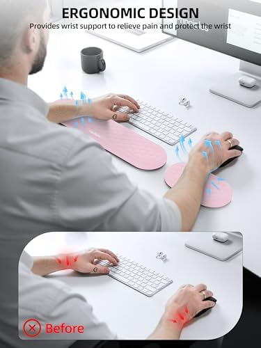Ergonomic Wrist Rest, Full-Size Keyboard & Mouse Wrist Support Pad, Pink | Slow Rebound, Soft Memory Foam, Computer Keyboard & Mouse Palm Rest, Pain Relief, Comfort for Office, Gaming, Study, Typing - Image 2