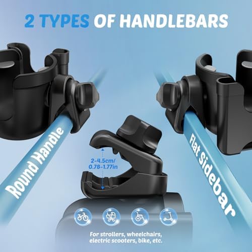 2 Pack Cup Holder for Walker: Stroller Cup Holder with Phone Holder Black - Image 5