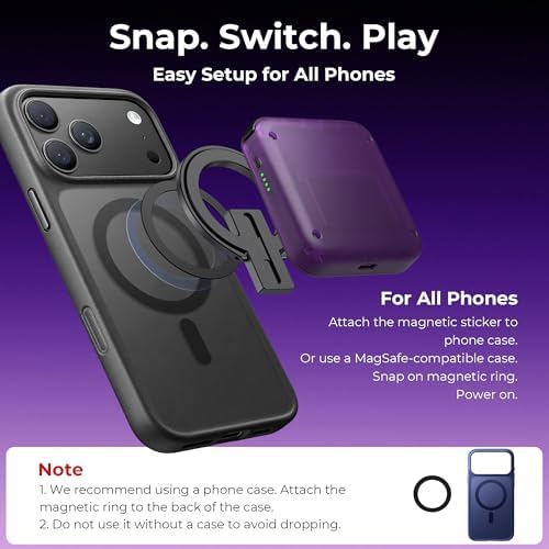 abxylute M4 Snap-On Mobile Gaming Controller for Android & iPhone, Switch 1&2, Portable Bluetooth Controller, Pocket-Sized Retro Arcade Phone Gamepad Kickstand, Dual Joystick Turbo Pro Gaming Magnetic (Purple) - Image 4