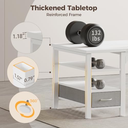 Mericonia 54" Reversible Computer Desk with Drawer, 1.2" Thick Office Desk - Image 4