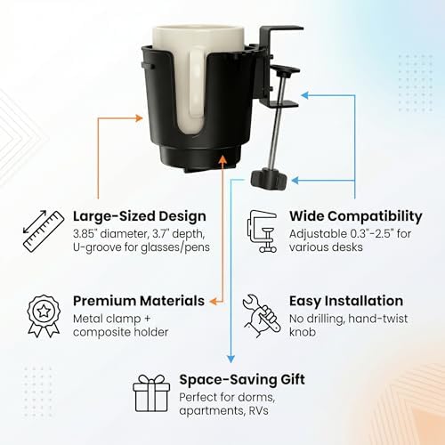 Large Desk Cup Holder Clamp with Metal Mount for 3.26" Water Coffee Bottles - Image 5
