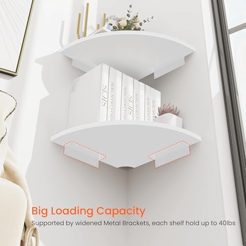 Homode Corner Floating Shelves, Set of 4 Round Corner Shelf Wall Mount with Cord Hole, 12 Inch Wood Curved Corner Hanging Shelf for Cable Box, Speaker, TV Cords, Books, Plants, White - Image 6
