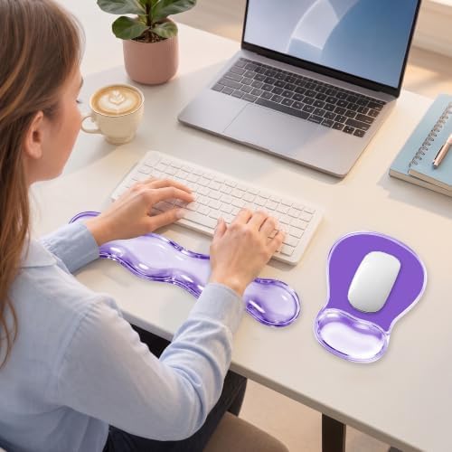 Keyboard Wrist Rest & Ergonomic Mouse Pad with Wrist Rest Set, Cute Transparent Gel Wrist Rest for Keyboard and Mouse, Soft Support for Pain Relief, Office, Gaming Desk Accessories（Purple） - Image 7