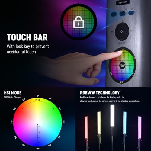 NEEWER RGB Light Wand with 2.4G/APP Control, Upgraded 360° Touchable RGBWW Hue Mixer Photography Handheld LED Video Lighting Stick with 2500K-10000K, CRI/TLCI97+, 18 Scenes, 7.4V/31Wh Battery, BH-30S - Image 4