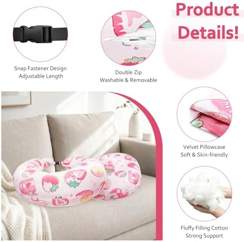 Ergonomic U-Shaped Gaming & Lap Pillow for Crocheting - Cute Strawberry Milk Crochet Pillow with Elbow & Arm Support, Lap Desk Pillows for Reading, Playing or Crocheting, Suitable for Adults - Pink - Image 4