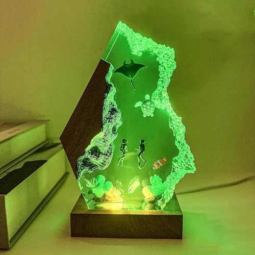 Scuba Diver Ocean Resin Lamp, Handmade Resin Night Light with USB Port - Image 2