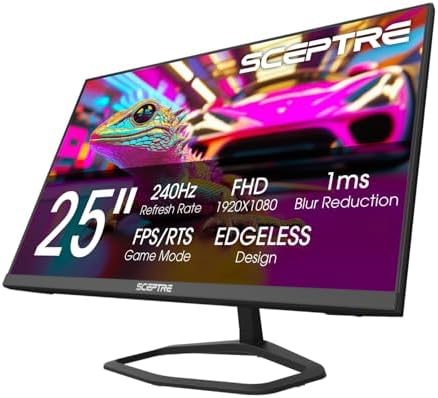 New! Sceptre 24.5-inch Gaming Monitor 240Hz 1ms DisplayPort x2 HDMI x2 100% sRGB AMD FreeSync Premium Build-in Speakers, Machine Black 2026 (E255B-FWD240 Series) by SceptreInc