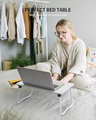 Ruxury Foldable Lap Desk Laptop Stand Bed Desk Table Tray, Breakfast Serving Tray, Portable & Lightweight Mini Table, Lap Tablet Desk for Sofa Couch Floor - White - Image 2