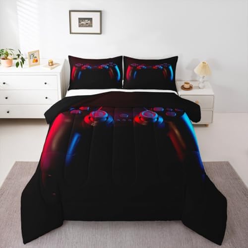 Gamer Comforter Set for Boys Girls Man Gaming Bedding Set,Black Gamepad Home Decor Player Video Game Duvet Insert Teens Kids 2 Pieces 1 Down Comforter with 1 Pieces Pillowcase(Twin Size,All Season) by Erosebridal