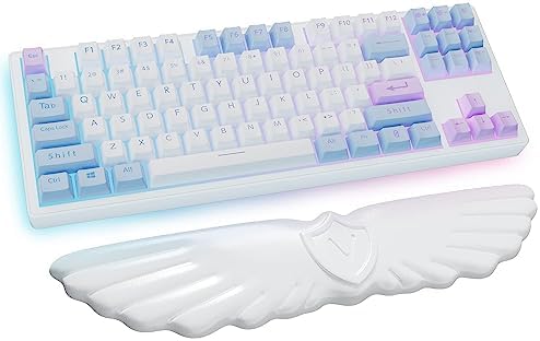 Sushret Angel Wing Cloud Keyboard Wrist Rest, Soft Leather Memory Foam Keyboard Wrist Support for Pain Relief, Ergonomic Anti-Slip Cute Computer Palm Rest for PC Gaming/Laptop/Hand Pad (1-Wing White) by Sushret