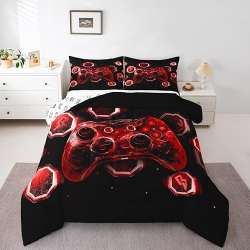 Feelyou Kids Red Gamer Comforter Set Full Size, Game Console Bedding Set Space Universe Gaming Comforter Boys Girls Gamepad Teens Duvet Set Bedroom Decor 3Pcs - Image 7