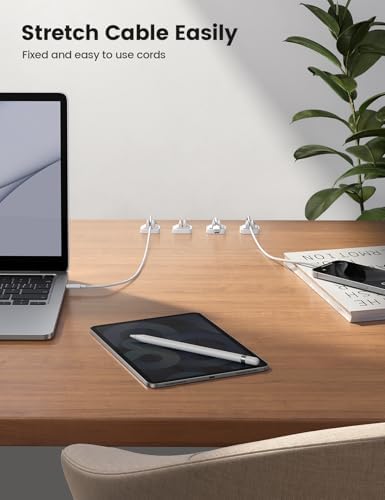 10Pack Cable Spring Holder Clips, Cord Organizer for Desk - Lamicall Adjustable Cord Clip, Wire Holder Organizer, Phone USB Charger Cable Holder, White - Image 4