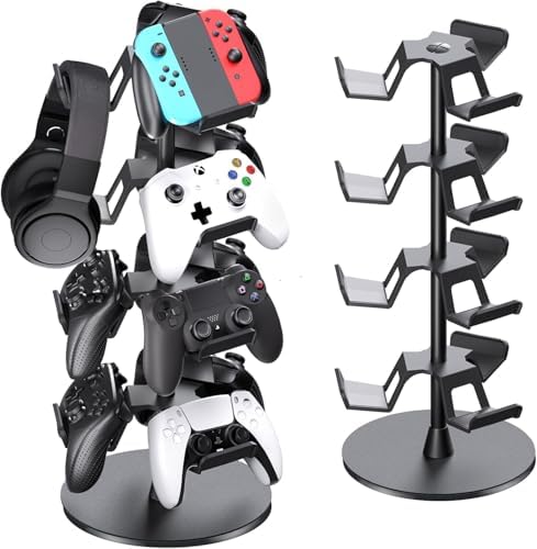 Nargos Universal Controller Holder for Xbox PS5 PlayStation 4 Switch Pro Gamepad, Rotating Headset Tree Stand Organizer, 4 Tier, Gamer Gifts by Nargos