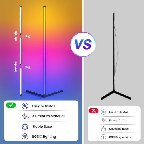 RIYO LED Corner Floor Lamp RGB Color Changing Standing Lamp App Remote Sync - Image 3