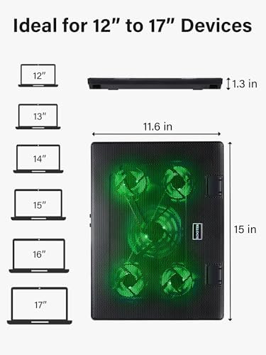 Kootek Laptop Cooling Pad Cooler Stand with 5 Quiet Fans for 12"-17" Laptop - Image 7