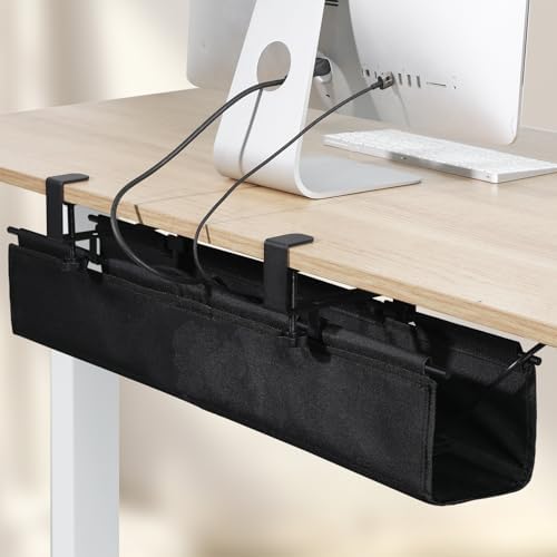 MAXECHO Under Desk Cable Management Tray 28" - Clamp on Wire and Cable Organizer for Storage and to Hide Cords - Ideal for Home Office - Premium Black Fabric Design - Image 6