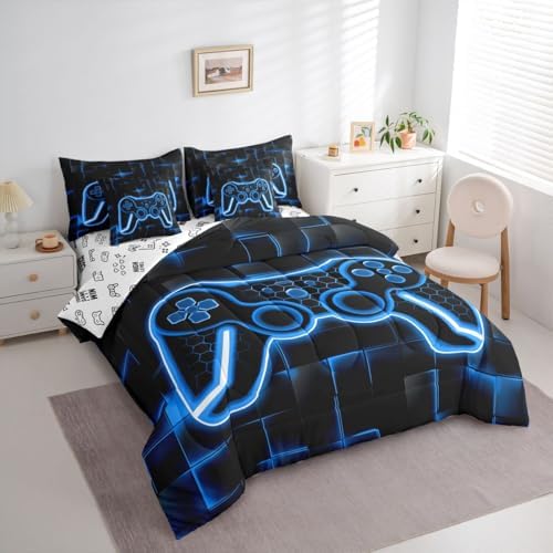 Feelyou Kids Gamer Bed in a Bag Set with Sheets Full Size 7 Piece Blue - Image 2