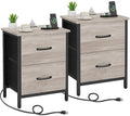 Vagusicc Nightstand Set of 2 with Charging Station, End Table Bedside Table with Power Outlet & USB Ports, Side Table with 2 Fabric Drawers for Bedroom, Living Room, Greige by Vagusicc