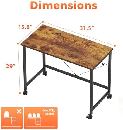 Mericonia 32x16 Inch Computer Desk with Wheels, Small Simple Rolling Desk - Image 2