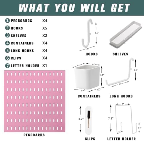 Wall-Mounted Pegboard Kit, 25.2" x 25.2" Organizer Panel – Large, Cost-Effective & Nail-Free Installation Pink - Image 4