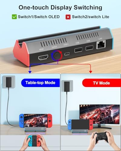 iPLYGAM Switch1 TV Dock with 1000Mbps Ethernet LAN Port/4K HDMI Port, Portable Switch Docking Station for Nintendo Switch/Switch OLED, Replacement Official Switch Dock Base Stand (NO Cable Included) - Image 3