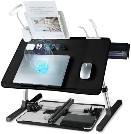 iXTRA Adjustable Laptop Lap Desk with Cooling Fan USB Light for Adults 60x40cm,Black by IXTRA