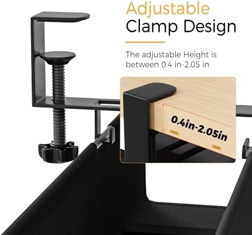 Under Desk Cable Management Tray 27.2" - No Drill Computer Wire Organizer Cable Tray, Cord Hider Clamp Mount with 16X Cable Ties PC Cables Management Cord Holder for Office/Home (Upgrade Fabric,Black) - Image 3