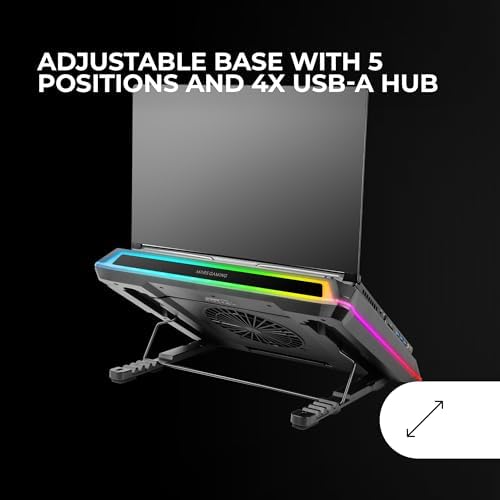 Mars Gaming MNBC Ultra, Cooling Base and Stand, 140 mm Fan, CoolCore Airflow Technology, RGB Chroma, 5 Positions, Compatible with Laptops up to 18 Inches, Smartphone Holder, 4 x USB-A, Black - Image 4